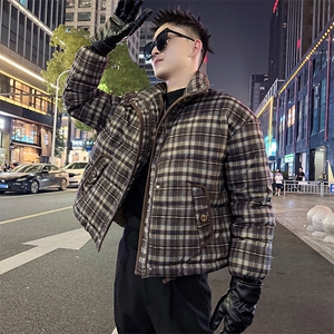AY108/P128控168冬季社会小伙保暖百搭不过时格子面包服男图首2图片