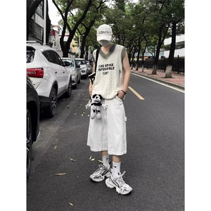 气质原宿简约百搭新款流行文艺ins时尚慵懒无品牌白色七分裤潮流图片