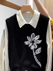 软糯羊绒圆领针织无袖马甲女秋装季新款复古刺绣百搭叠穿背心上衣,女装马甲,嘉日羊绒