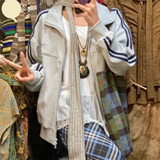 立领春秋宽松灰色夹克卫衣男女潮2025新品百搭潮流网红上衣三条杠，男装夹克，星座506A