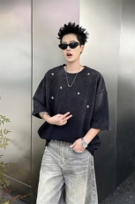 8XL-M满天星轻奢烫钻宽松版落肩纯棉短袖T恤新款夏百搭上衣DX337，男装T恤，电商D206-1