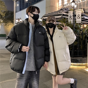 情侣装冬装 PU软皮美式撞色棉服logo棉衣休闲外套男女 G1102 P128图片