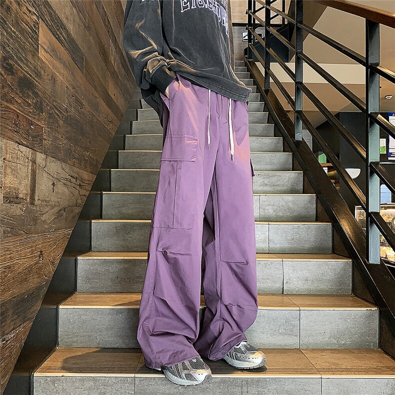 春秋季大口袋伞兵工装裤男cleanfit美式复古机能宽松休闲阔腿裤子,男装休闲裤,星座410-7