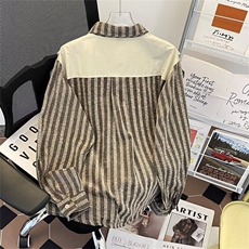 假两件工装长袖衬衫男生2024新款春秋季潮牌条纹衬衣外套CC49/P65，男装衬衫，星座506