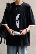 JT55147-P25假两件短袖t恤男大码胖子半袖体恤半截袖港风，男装T恤，电商A040
