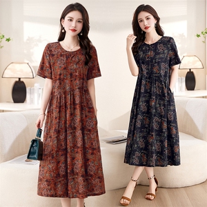 2023年夏季新款时尚气质韩版短袖棉麻连衣裙9719,女装连衣裙,罗得堡