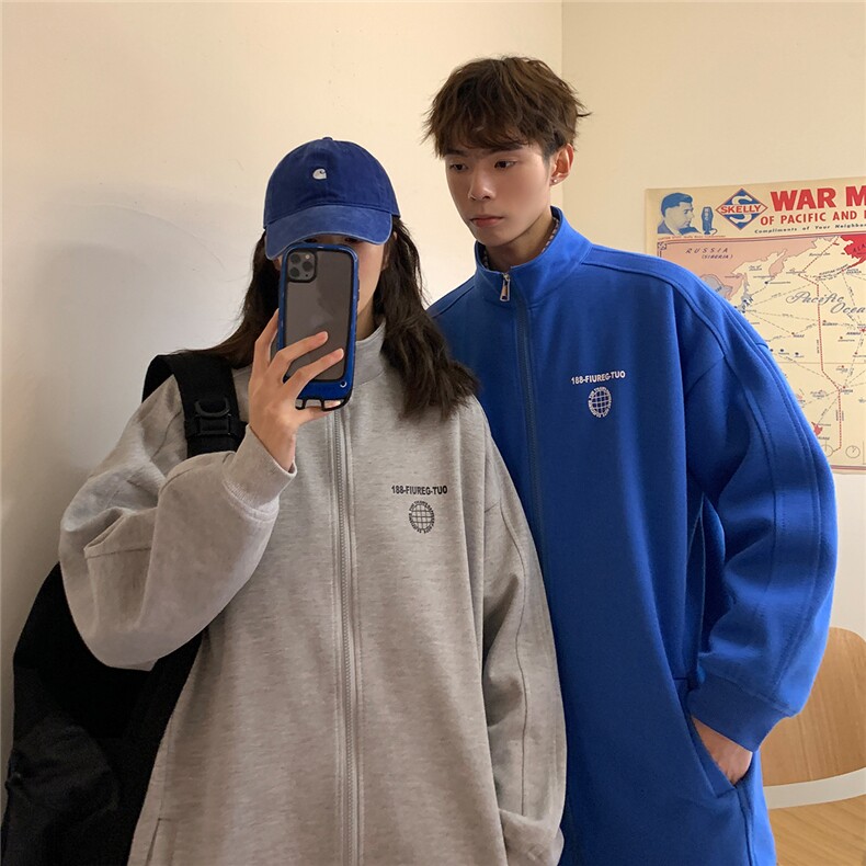 EQ01春季新款男女休闲百搭港风开衫立领夹克卫衣情侣装外套潮P70,男装夹克,电商C306-1