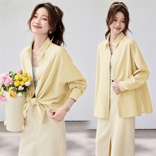 2026春夏新款蓝衬衫女学院风宽松慵懒风叠穿衬衣通勤百搭清新减龄，女装衬衫，艾米