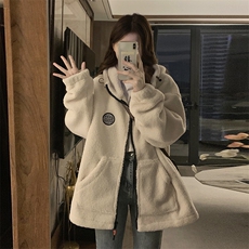 羊羔毛外套女新款情侣宽松百搭加绒加厚开衫棉服连帽C551-P120，男装棉衣，星座911-2(原星座613-2）