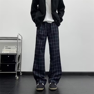 格子裤男女ins新款街头撞色条纹格宽松阔腿束脚休闲长裤K6661-P41图片