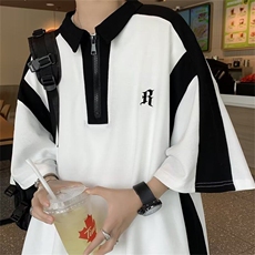 美式polo衫短袖t恤男夏季新款bf宽松拼接情侣上衣1008-WLC233-P40，男装T恤，星座1008