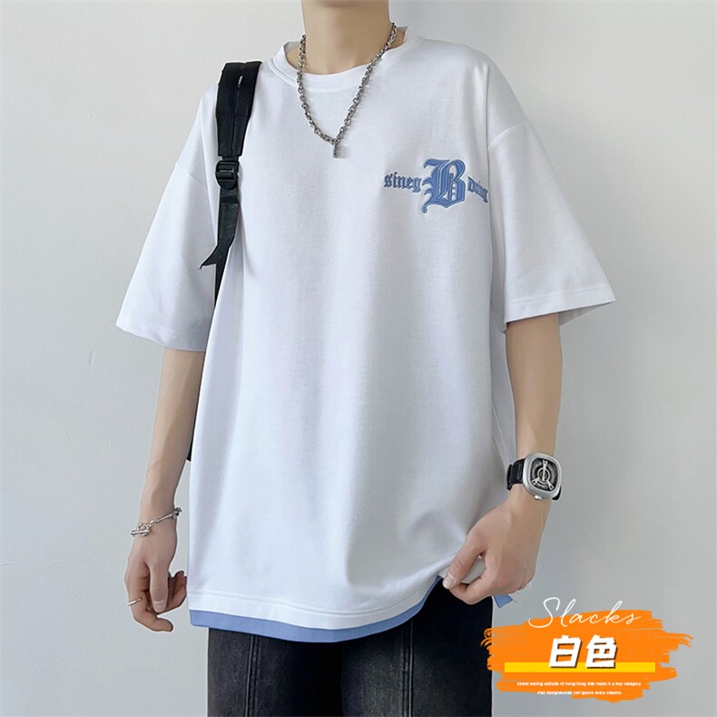 冰氧仿短袖港风白墙夏季休闲百搭刺绣纯色男上衣TC3149-P22控48图片
