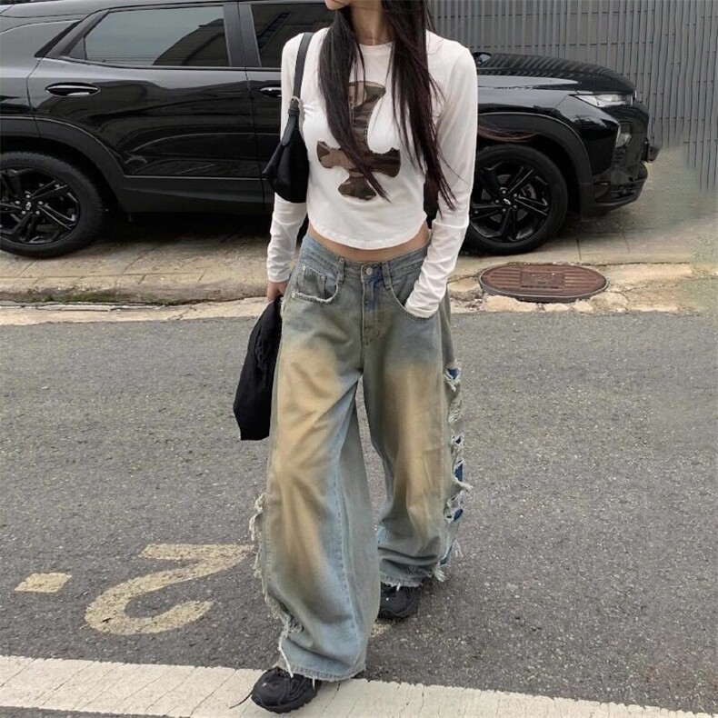 韩版潮款流苏破洞牛仔裤垂感长裤水洗牛仔裤朋克风直筒裤腿青少年,男装牛仔裤,星座506A