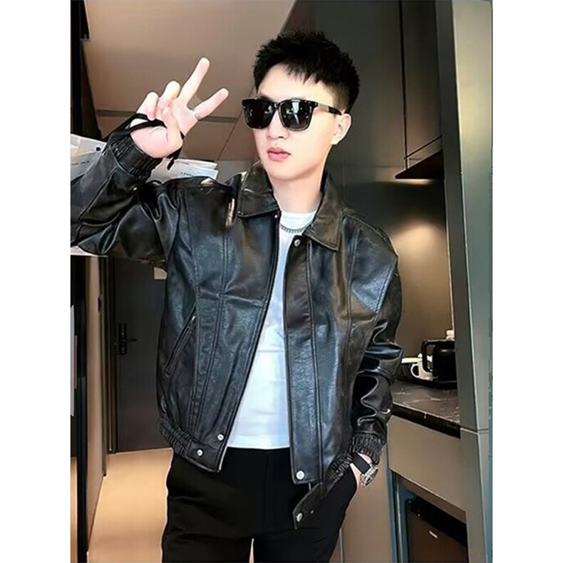 PU9127-P67复古机车软皮衣外套男仿真皮美式黑色短款秋冬,男装皮衣,电商B323A