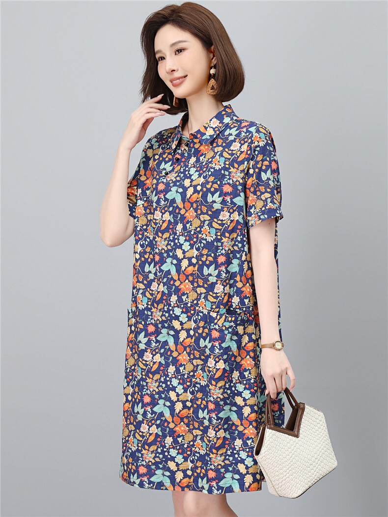 高端棉麻连衣裙女2026夏季新款宽松休闲中年妈妈薄款碎花裙子,女装连衣裙,独衣靓