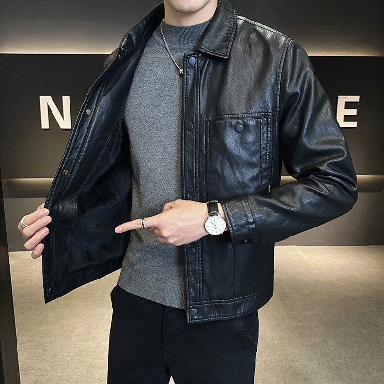 加绒皮衣外套男秋冬季2025新款机车PU皮夹克A313-6622-P135,男装夹克,电商A313
