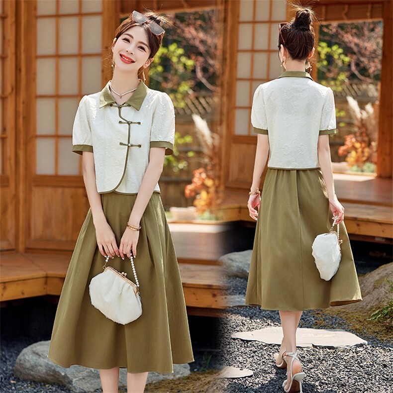 新中式国风套装女2024年夏季新款休闲时尚年轻款日常半身裙两件套，女装套装/套裙，依路服饰