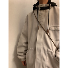 EQ158冬季新款港风日系毛呢大衣假两件加厚连帽棉服棉衣外套P145，男装毛呢大衣，电商C306-1