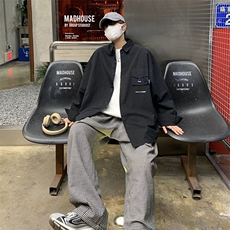 XZ213-CS006-P45控58港风大码潮牌痞帅ins工装纯色长袖翻领衬衫，男装衬衫，星座213