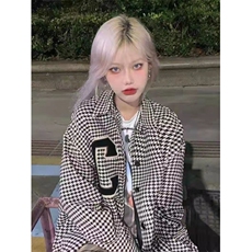 女装小香风千鸟格外套女春秋宽松百搭炸街夹克上衣ins潮毛呢外套，男装夹克，四季星座505