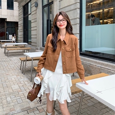 小个子早秋外套女短款2025新款今年流行又a又飒麂皮绒机车服夹克，女装短外套，2C029