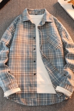 复古撞色磨毛格子长袖衬衫男春秋潮牌宽松休闲衬衣外套CS850-P25，男装衬衫，星座1403A