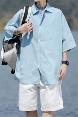 8XL-M亚麻短袖衬衫男夏薄款宽松休闲百搭大码半袖衬衣DC28002P50，男装衬衫，电商B312