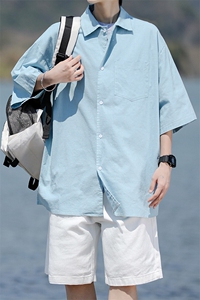 8XL-M亚麻短袖衬衫男夏薄款宽松休闲百搭大码半袖衬衣DC28002P50图片
