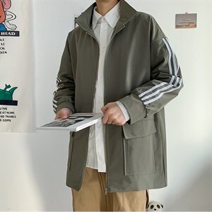 20港风新款男女情侣三条杠夹克领宽松上衣风衣外套504-W2024-P70图片