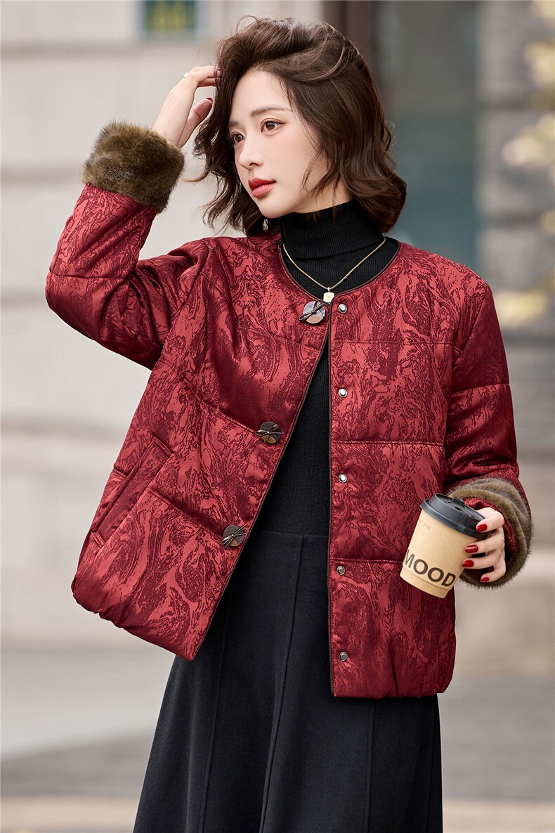新中式复古提花短款棉衣女2025年冬季新款流行保暖棉服外套,女装棉衣/棉服,润尚靓点