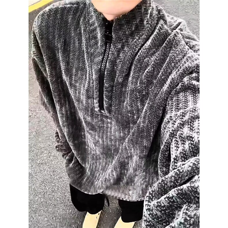 QC3334-P46拉链半高领上衣男2025秋冬季纯色针织衫男中领套头,男装针织衫/毛衣,电商B323A