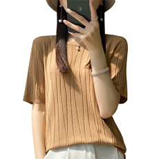 夏季新款冰丝T恤女士宽松圆领纯色镂空短袖百搭显瘦针织半袖打底，女装针织衫/毛衣，萱芳婷羊绒