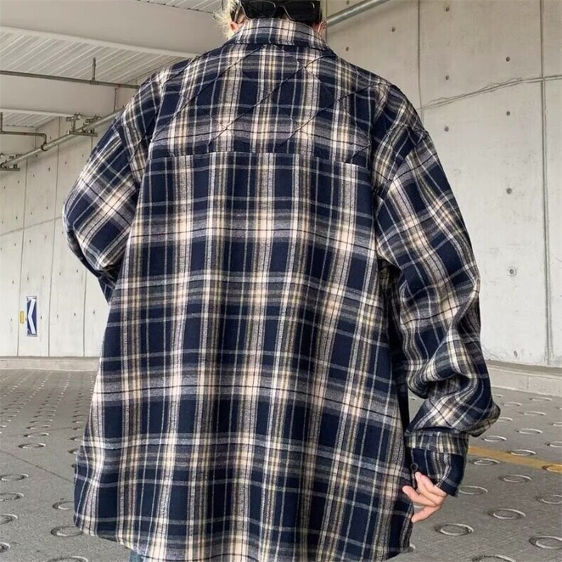 CS334格子衬衫男士休闲宽松长袖上衣青少年美式潮流复古宽松外套,男装衬衫,星座308A-1（原309B-1）