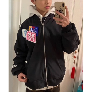 字母刺绣棒球服男春秋新款魔术贴宽松飞行服夹克外套男 J639图片