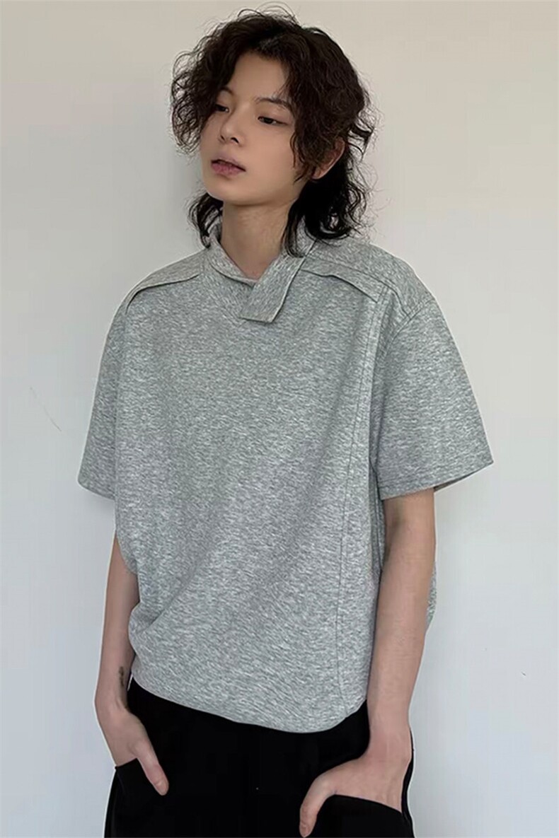 美式不规则领polo衫5X3030-TP17不纯色高街短袖T恤半袖男,男装T恤,电商A102
