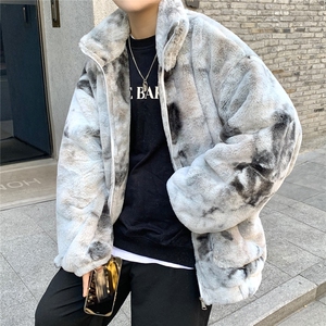 1港风情侣羊羔毛扎染大码M-5XL毛绒s棉服外套男YG7503P128控168图片