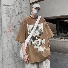 复古水洗做旧趣味人物印花重磅落肩袖短袖T恤XZ514-2-24120-P38，男装T恤，星座514-2(原B239)
