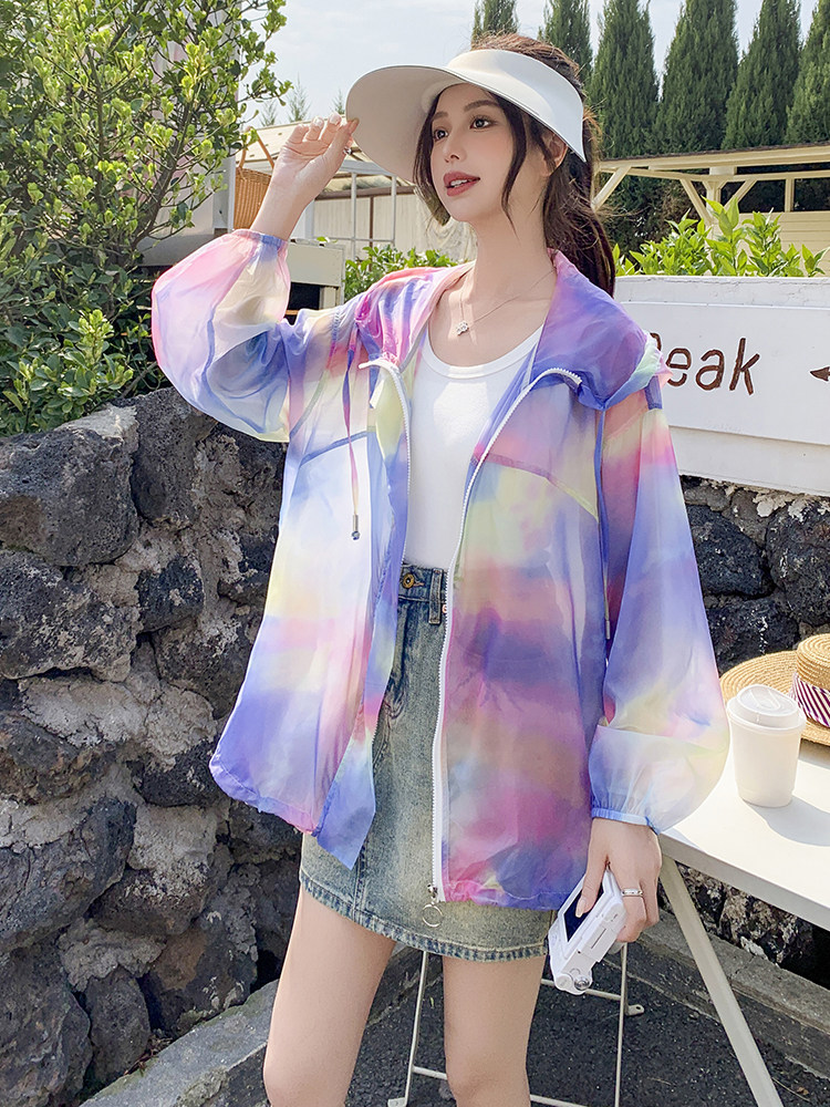 多巴胺紫色绝美气质防晒服女夏季韩系小个子海边轻薄连帽防晒衣潮,女装防晒衣,蝶眷
