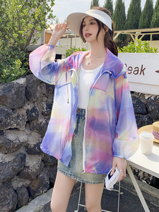 多巴胺紫色绝美气质防晒服女夏季韩系小个子海边轻薄连帽防晒衣潮图片