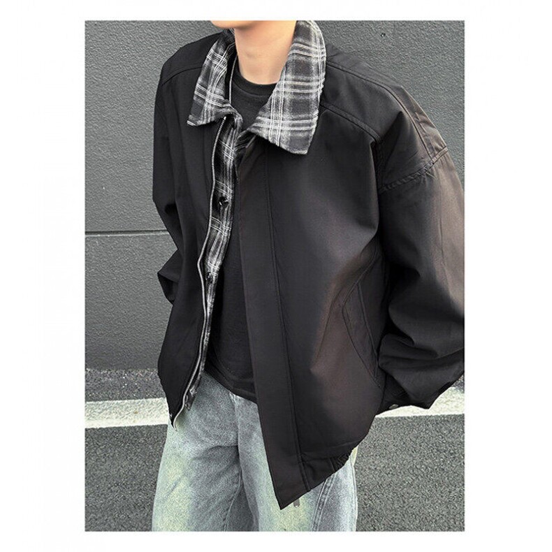 美式复古男春季假两件夹克翻领短款外套休闲宽松棒球服JK0643-P68图片