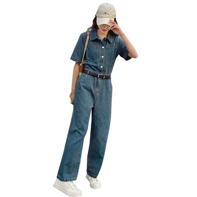 现货-现货2023夏季新品时尚休闲连体短袖长裤送腰带,女装连体裤,新思路