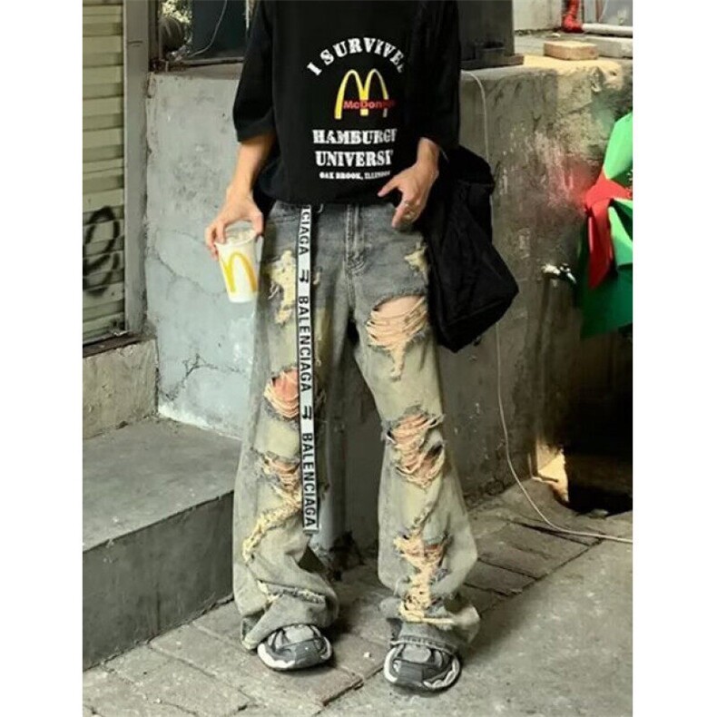 气质原宿潮流新款慵懒百搭破洞废土风水洗小众牛仔裤男NM771,男装牛仔裤,星座1116A（原606A-3）