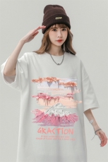 中性风23新款夏季油画复古印花圆领时尚百搭短袖T恤T1143P25控38，男装T恤，A247A