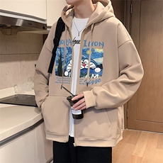 H192P70港风含棉66%卡通印花拉链开衫卫衣宽松休闲连帽外套，男装卫衣，星座304A-1