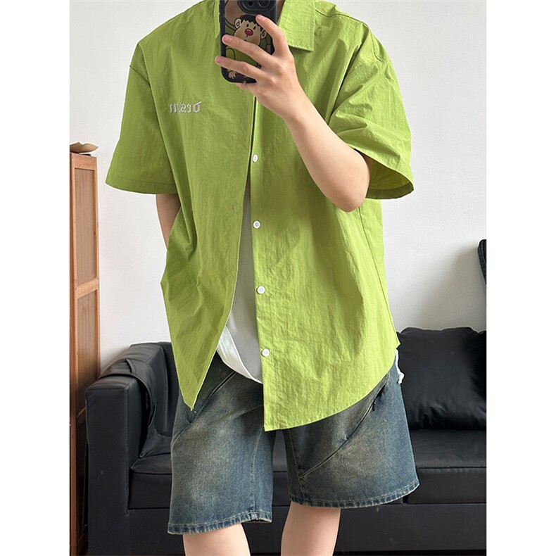 夏季新款速干短袖刺绣衬衫潮流港风宽松百搭男半袖 CS285-P35图片