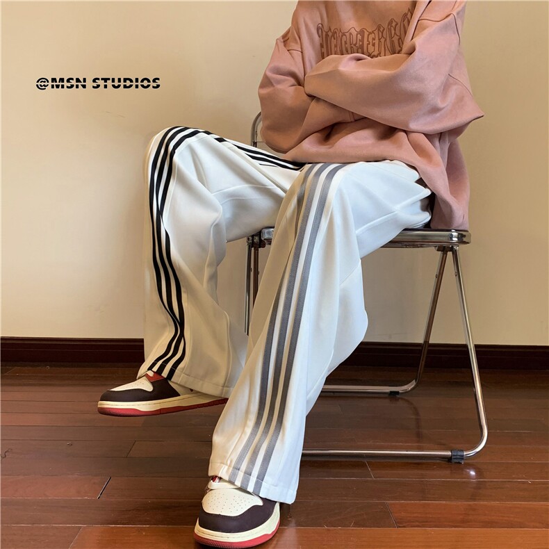 新款条纹秋季宽松阔腿直筒裤慵懒坠感裤子美式休闲长裤男1628-p40图片