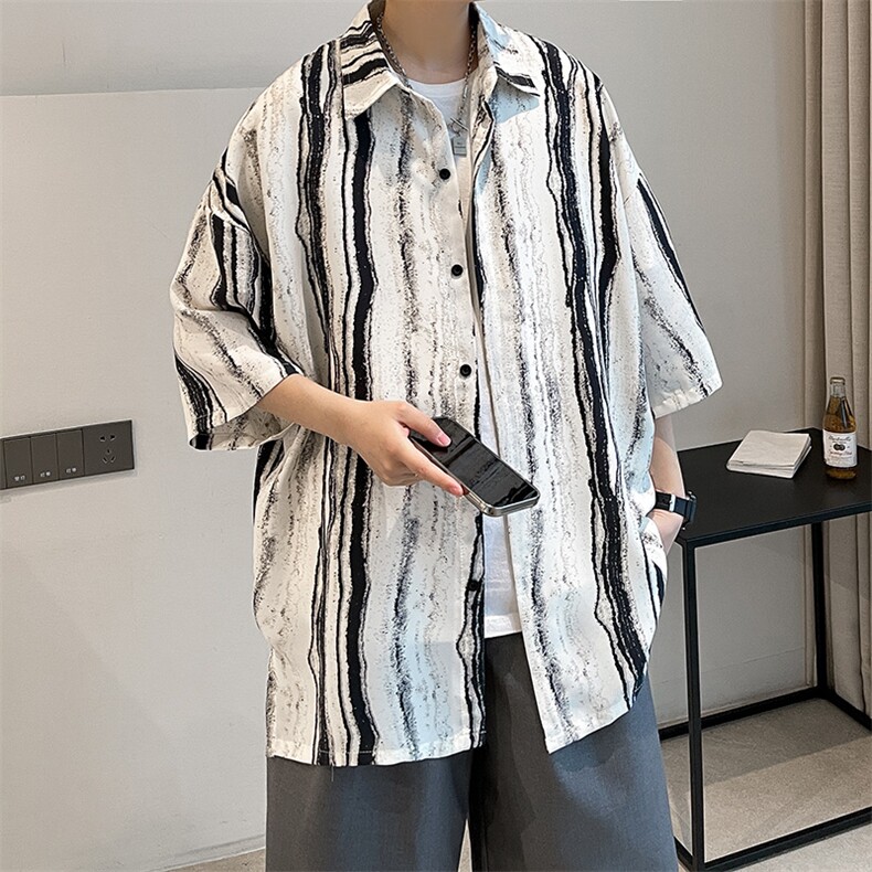 夏季豹纹短袖衬衫男女ins五分袖冰丝衬衣夜店潮A071-C59-P38，男装T恤，电商A071