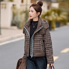 格子连帽羽绒服女小个子冬装2025新款高端时尚百搭保暖白鸭绒外套，女装羽绒服，丽影随形