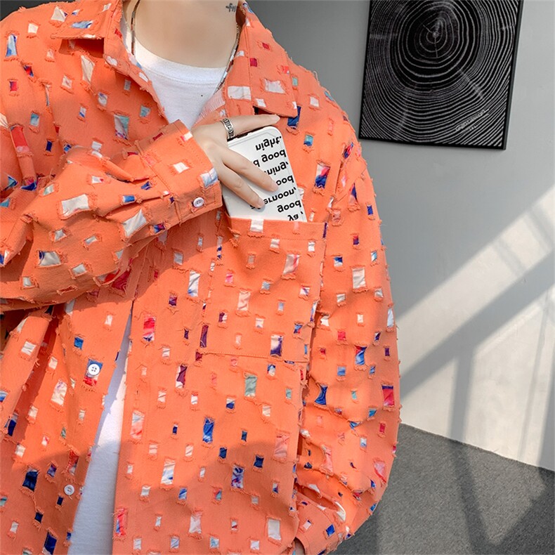 现货秋季特批50新款高品质破洞衬衫抖音品质CS7842-P50控78,男装衬衫,电商A059