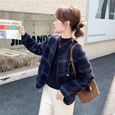 韩系小香风拼接羊毛呢外套女秋冬2025新款设计气质小个子短款大衣，女装毛呢外套，1C130